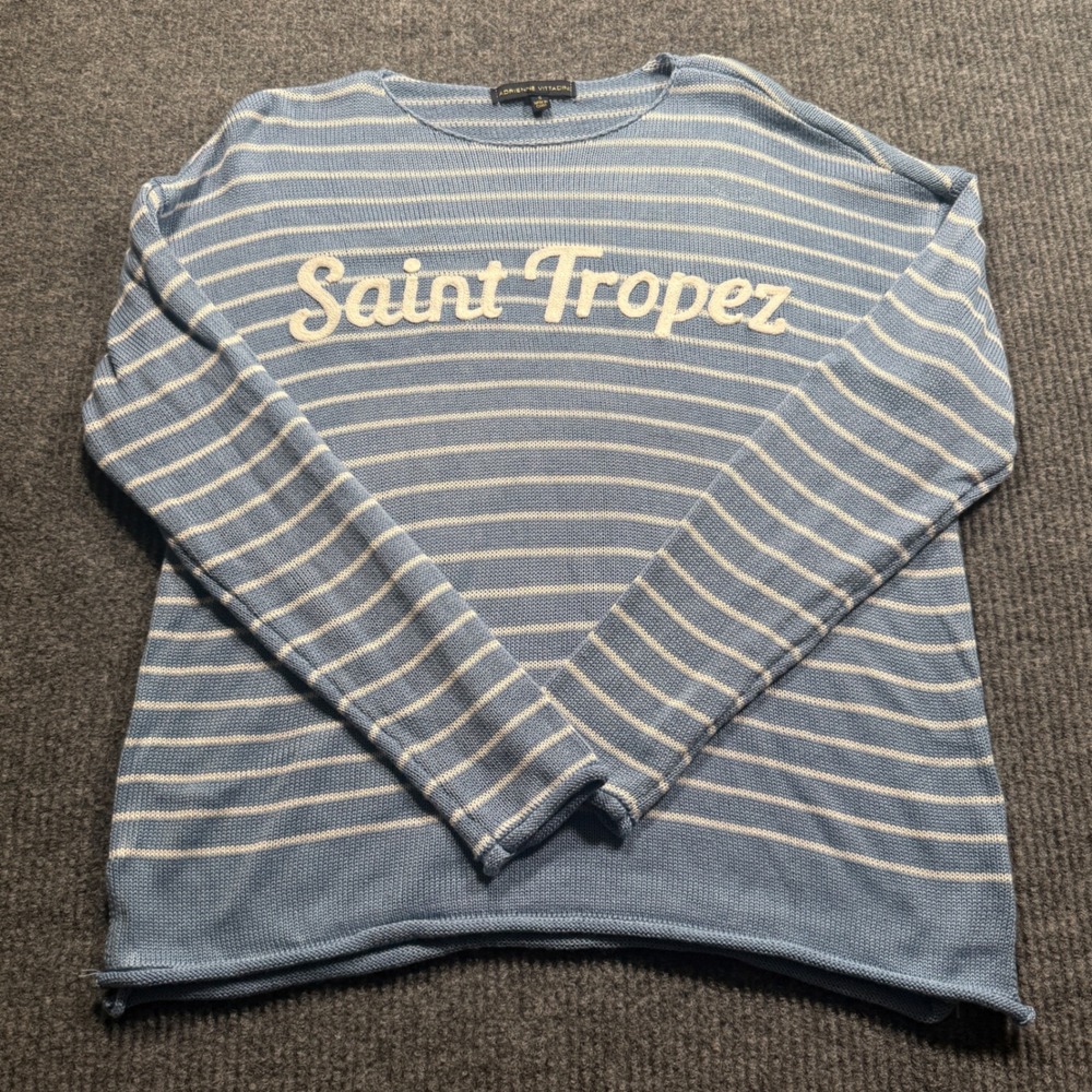 Adrienne Vittadini Sweater Womens S Blue Saint Tropez Striped Knit Resort NWT
